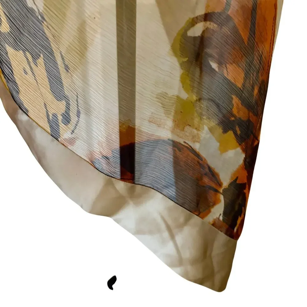 Vintage Ellen Tracy 100% Silk & Satin Abstract Floral Leaf Print Scarf Wrap